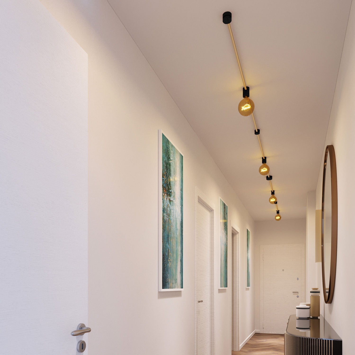 Sistema Filé Symmetric Kit - con cavo CN06 di 5 m per catenaria e 9 componenti in legno verniciato nero per interni