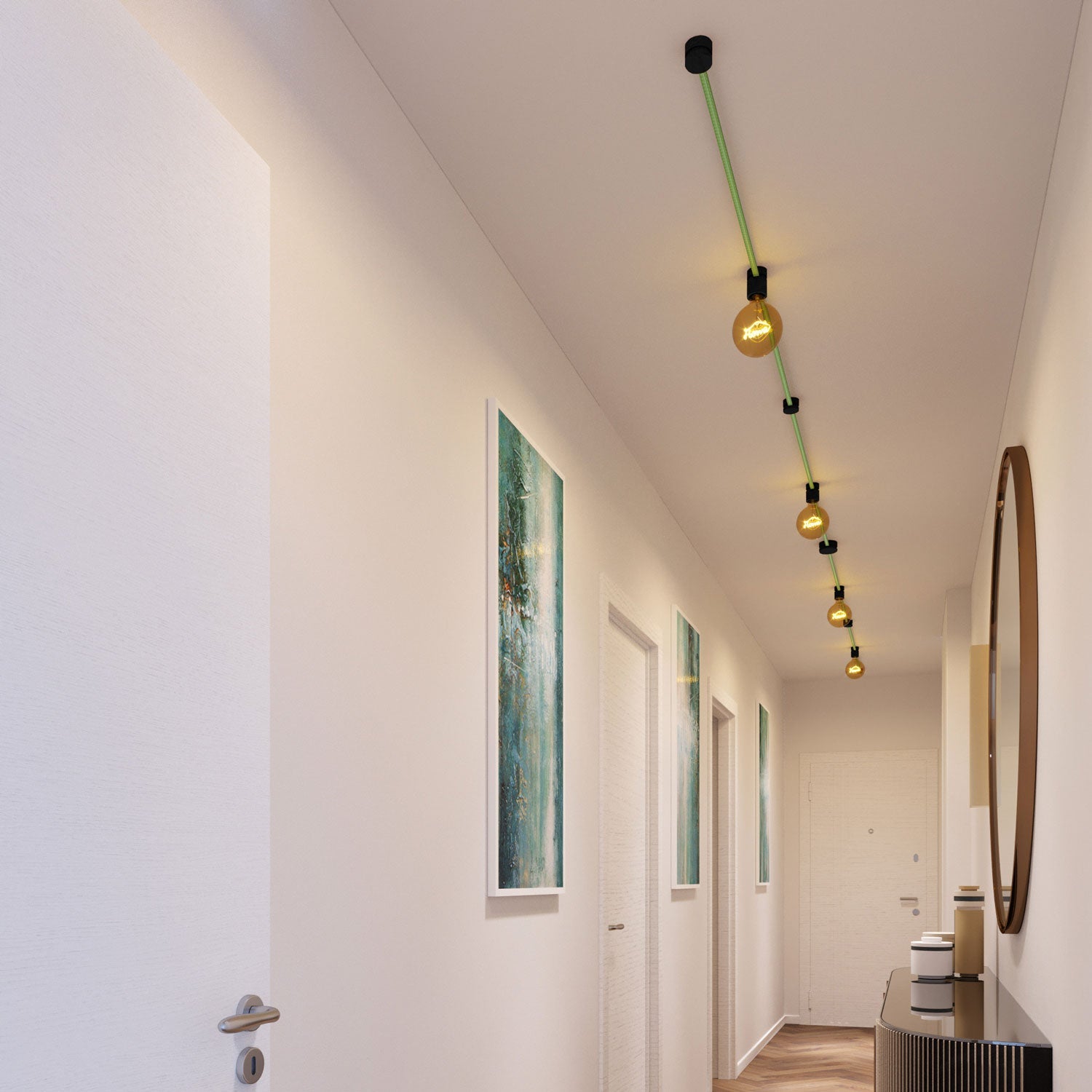 Sistema Filé Symmetric Kit - con cavo CX08 di 5 m per catenaria e 9 componenti in legno verniciato nero per interni