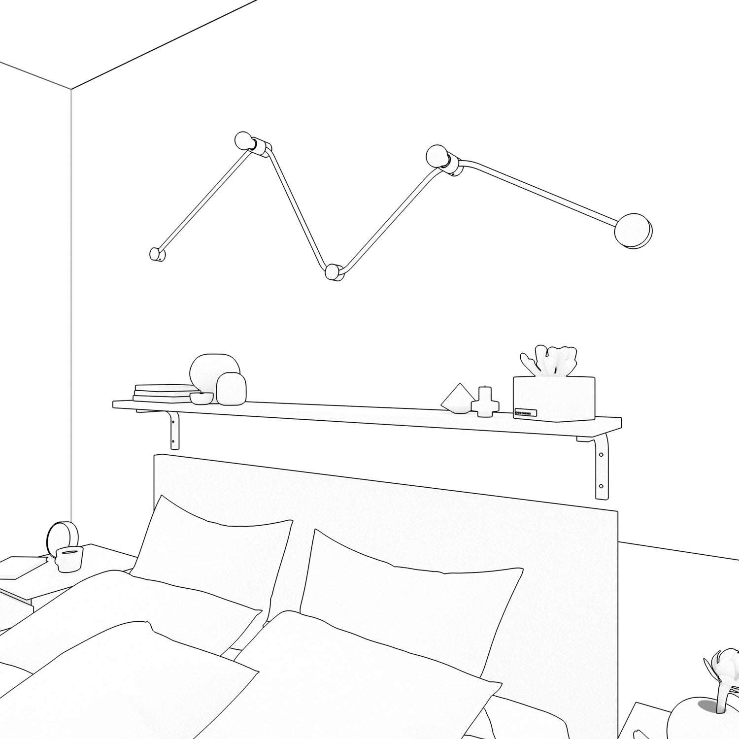 Sistema Filé Wiggle Kit - con cavo CM03 di 3 m per catenaria e 5 componenti in legno verniciato bianco per interni