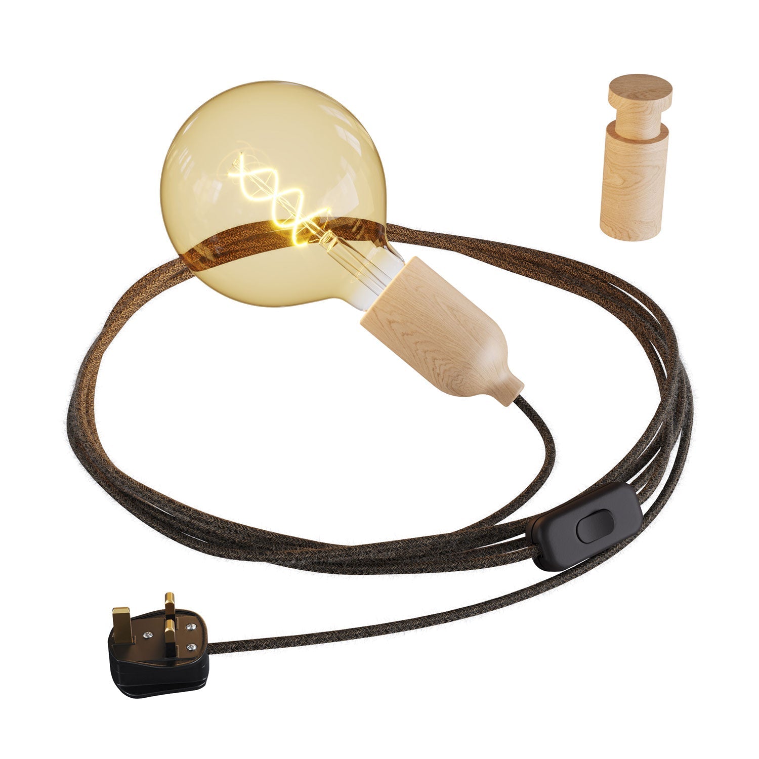 Snake, cablaggio con portalampada in legno, passacavo Rolé Neutro e spina UK