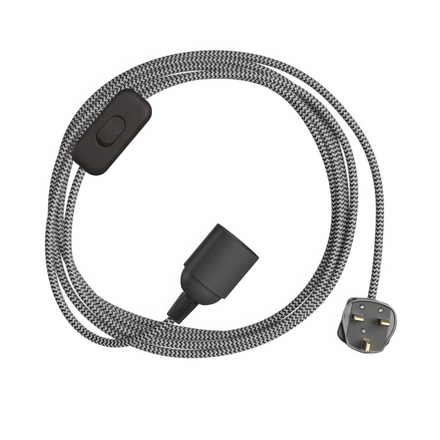 SnakeBis Zig-Zag - Cablaggio con portalampada, cavo in tessuto effetto Zig-Zag RZ04 e spina UK