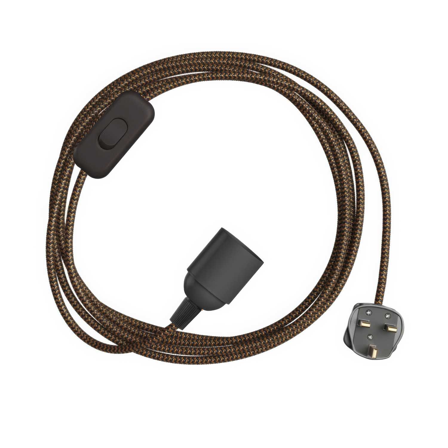 SnakeBis Zig-Zag - Cablaggio con portalampada, cavo in tessuto effetto Zig-Zag RZ24 e spina UK