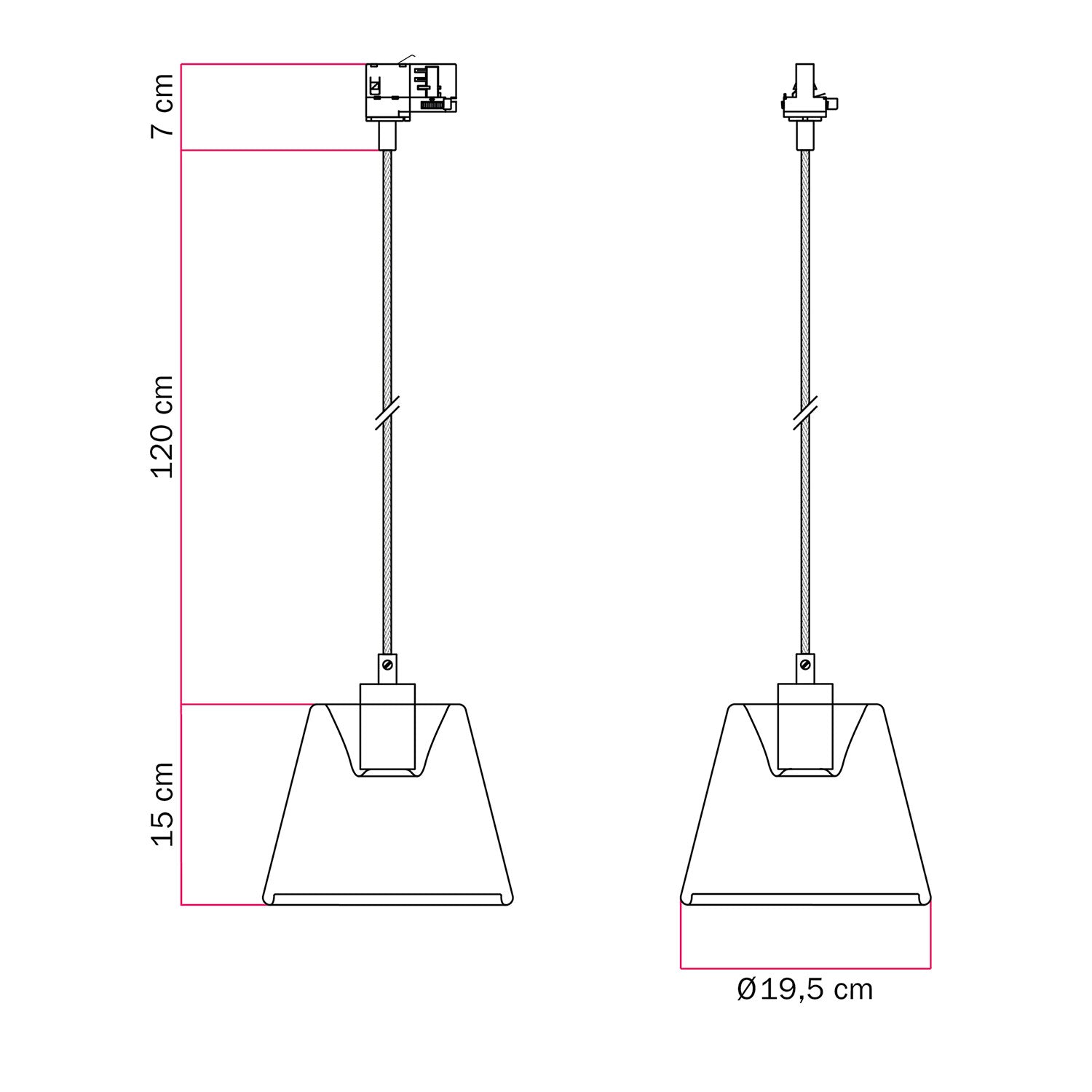Sospensione per binari con lampadina Ghost a cono smoky - Nero